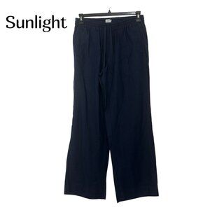 Crown & Ivy Women Pull On 100% Linen Navy Blue Wide-Leg Pants Size M Woven Knit